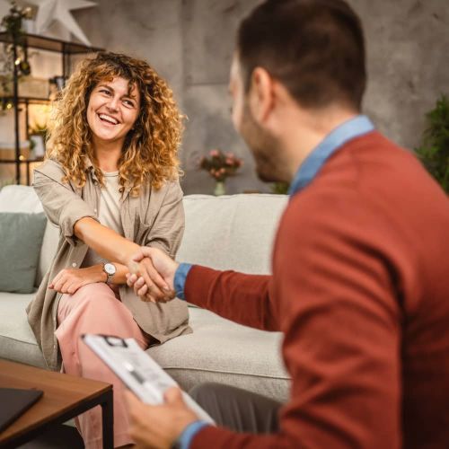 Shaking hands with customer